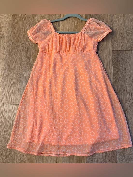 SO Other - SO Girls Size L (10-12) Peach Floral Puff-Sleeve Lined Dress